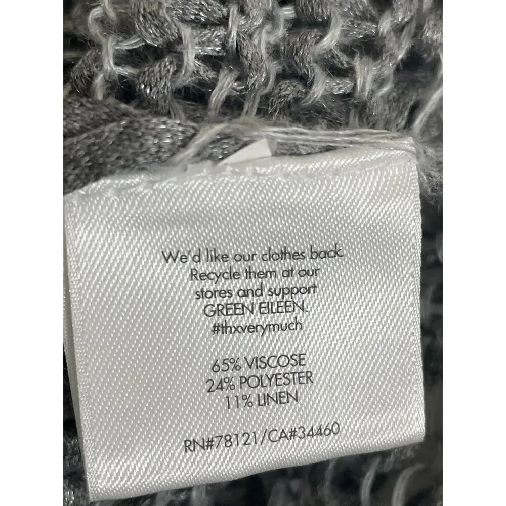 Eileen Fisher Top Size L Gray Linen Open Knit Lagenlook artsy Quit Luxury